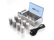 EBL 906 Smart Charger for AA AAA C D 9V Rechargeable Batteries with 8 Pieces 5000mAh C Rechargeable Batteries
