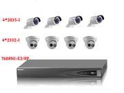 Hikvision DS 7608NI E2 8P Embedded Plug Play8 ch NVR with 2SATA 8POE and hikvision 3MP IR oustide POE cameras cctv kits with 4x DS 2CD2032 I IP bullet camera