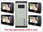 7 LCD Monitor Wired Video Door Phone with 380TVL Camera 2 Way voice talking Night Vision 1 Unit outdoor 4 Unit Indoor Apartment Audio Visual Entry Intercom Sy