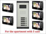 7 LCD Monitor Wired Video Door Phone with 380TVL Camera 2 Way voice talking Night Vision 1 Unit outdoor 5 Unit Indoor Apartment Audio Visual Entry Intercom Sy