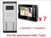 7 LCD Monitor Wired Video Door Phone with 380TVL Camera 2 Way voice talking Night Vision 1 Unit outdoor 7 Unit Indoor Apartment Audio Visual Entry Intercom Sy