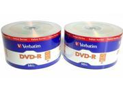 New 100 VERBATIM Blank DVD R DVDR 16X 4.7GB Recordable Logo Branded Media Disc
