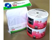 100pcs SONY Blank CD R CDR Logo Top 48X 700MB Recordable Media Disc 100 Sleeves