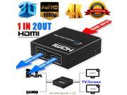 New Ultra HD 4K 2 Port HDMI Splitter 1x2 Repeater Amplifier 1080P 3D Hub 1 In 2 Out
