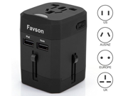 Favson® Universal Worldwide Travel Adapter [US UK EU AU] All In One Wall Plug Surge Protector Safety Fuse Use Safety with 2.1A Dual USB Charging Ports and 4 AC