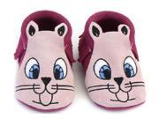 ANIMAL EMBROIDERED FACE MOCCASIN FUSCHIA AND PINK SIZE 3