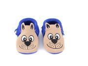 ANIMAL EMBROIDERED FACE MOCCASIN BLUE AND SAND SIZE 3