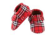 PLAID RED MOCCASINS SIZE 3