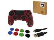 ZedLabz protect play kit for PS4 inc silicone cover thumb grips 3m charging cable camo red