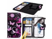 iTronixs Blackview Bv6000S 4.7 inch Case PU Leather Pink Butterfly Printed Design Pattern Wallet Clamp Style Spring Skin Cover With Tempered Glass