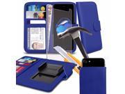 iTronixs Alcatel Pixi Glory 5.5 inch Blue Case Clamp Style Wallet Protective PU Leather Cover with Tempered Glass