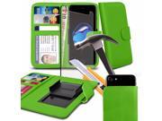 iTronixs BLU 5.5 5.5 inch Green Case Clamp Style Wallet Protective PU Leather Cover with Tempered Glass