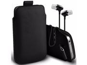 iTronixs Samsung Galaxy E5 5 inch Protective Faux Leather Pull Tab Stylish Fitted Pouches Case Cover Skin with Earphone Black