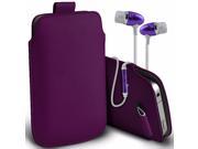 iTronixs HTC One M8S 5 inch Protective Faux Leather Pull Tab Stylish Fitted Pouches Case Cover Skin with Earphone Dark Purple