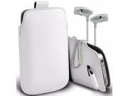 iTronixs Panasonic P66 Mega 5 inch Protective Faux Leather Pull Tab Stylish Fitted Pouches Case Cover Skin with Earphone White