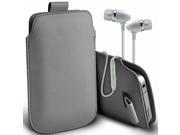 iTronixs Plum Might Plus II 5 inch Protective Faux Leather Pull Tab Stylish Fitted Pouches Case Cover Skin with Earphone Grey