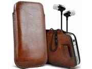 iTronixs Sony Xperia Z5 Premium 5.5 inch Protective Faux Leather Pull Tab Stylish Fitted Pouches Case Cover Skin with Earphone Brown