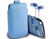 iTronixs Samsung Galaxy J1 2016 4.5 inch Protective Faux Leather Pull Tab Stylish Fitted Pouches Case Cover Skin with Earphone Baby Blue