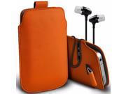 iTronixs Tp Link Neffos C5 Max 5.5 inch Protective Faux Leather Pull Tab Stylish Fitted Pouches Case Cover Skin with Earphone Orange