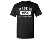60th Birthday Gift Made in 1956 All Original Parts T Shirt Black White Ink XL