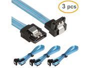 Relper Lineso 3pcs 18 Inches 26AWG Straight SATA Cable 6Gbps With Locking Latch and 90 Degree Plug UV Blue