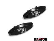 Krator® Mirror Block Off Base Plates Logo Engraved Black For 1998 1999 Yamaha R1 YZF R1