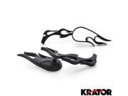 Krator® Flame Custom Black Motorcycle Rear View Mirrors For Harley Davidson Dyna Glide Wide Glide FXDWG FXWG