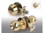 Kenaurd Premium Polished Brass Combo Entry Lock Set Door Knob Deadbolt Keyed Alike SC1 Keyway