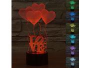 7 Colors changing Hearts 3D Touch Remote Illusion Table Desk Night Light Lamp