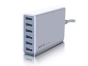 6 Port USB Desktop Rapid Charger Intelligent USB Charger with Auto Detect Technology White