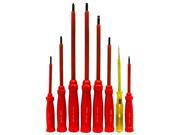Electricians Grade Insulated Screwdriver 8 Piece Set. Anti Shock Red Handled 1 000Volt Complete with Mains Tester 100v to 250V testing range For Electrical W