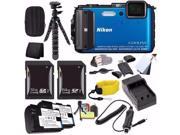 Nikon COOLPIX AW130 Waterproof Digital Camera Blue International Version No Warranty EN EL12 Battery External Charger 32GB SDHC Card 64GB SDXC Car