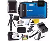 Nikon COOLPIX AW130 Waterproof Digital Camera Blue International Version No Warranty EN EL12 Battery External Charger 32GB SDHC Card Small Case Sa