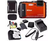 Nikon COOLPIX AW130 Waterproof Digital Camera Orange International Version No Warranty EN EL12 Battery External Charger 16GB SDHC Card Small Case