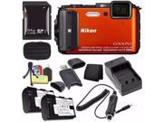 Nikon COOLPIX AW130 Waterproof Digital Camera Orange International Version No Warranty EN EL12 Battery External Charger 64GB SDXC Card Small Case