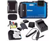 Nikon COOLPIX AW130 Waterproof Digital Camera Blue International Version No Warranty EN EL12 Battery External Charger 16GB SDHC Card Small Case