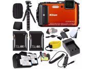 Nikon COOLPIX AW130 Waterproof Digital Camera Orange International Version No Warranty EN EL12 Battery External Charger 16GB SDHC Card 32GB SDHC C