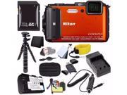 Nikon COOLPIX AW130 Waterproof Digital Camera Orange International Version No Warranty EN EL12 Battery External Charger 32GB SDHC Card Small Case