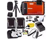Nikon COOLPIX AW130 Waterproof Digital Camera Orange International Version No Warranty EN EL12 Battery External Charger 32GB SDHC Card 64GB SDXC C