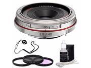 Pentax HD Pentax DA 40mm f 2.8 Limited Lens Silver 3 Piece Filter Kit Deluxe 3pc Lens Cleaning Kit Lens Cap Keeper 6AVE Bundle