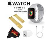 Apple Watch Series 3 38mm Smartwatch (GPS Only, Silver Aluminum Case, Fog Sport Band) MQKU2LL/A + WATCH BAND GOLD MESH 38mm + MicroFiber Cloth Bundle