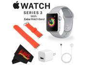 Apple Watch Series 3 42mm Smartwatch (GPS Only, Silver Aluminum Case, Fog Sport Band) + WATCH BAND RED 42MM + MicroFiber Cloth Bundle