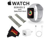 Apple Watch Series 3 38mm Smartwatch (GPS Only, Silver Aluminum Case, Fog Sport Band) MQKU2LL/A + WATCH BAND SPACE GRAY MESH 38mm + MicroFiber Cloth Bundle