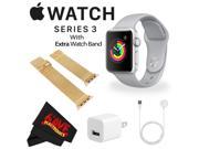 Apple Watch Series 3 42mm Smartwatch (GPS Only, Silver Aluminum Case, Fog Sport Band) + WATCH BAND ROSE GOLD MESH 42MM + MicroFiber Cloth Bundle