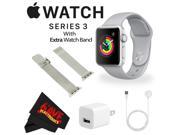 Apple Watch Series 3 38mm Smartwatch (GPS Only, Silver Aluminum Case, Fog Sport Band) MQKU2LL/A + WATCH BAND SILVER MESH 38mm + MicroFiber Cloth Bundle