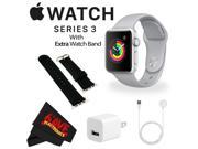 Apple Watch Series 3 38mm Smartwatch (GPS Only, Silver Aluminum Case, Fog Sport Band) MQKU2LL/A + WATCH BAND BLACK 38mm + MicroFiber Cloth Bundle