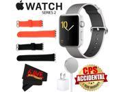 Apple Watch Series 2 42mm Smartwatch (Silver Aluminum Case, Pearl Woven Nylon Band) + WATCH BAND BLACK 42MM + WATCH BAND RED 42MM + MicroFiber Cloth Bundle