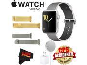 Apple Watch Series 2 42mm Smartwatch (Silver Aluminum Case, Pearl Woven Nylon Band) + WATCH BAND GOLD MESH 42MM + WATCH BAND SPACE GRAY MESH 42MM + MicroFiber C