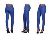 C est Toi 4 Pocket Braided Belted Solid Color Skinny Jeans Royal Blue 0