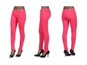 C est Toi 4 Pocket Braided Belted Solid Color Skinny Jeans Fuschia 0